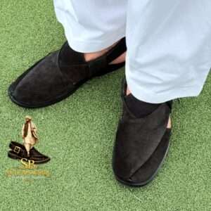 Black Suede ( vebrum sole )Peshawari Chappal
