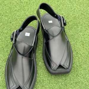 BLACK TAKEDARA Black Handwoven Peshawari Chappal